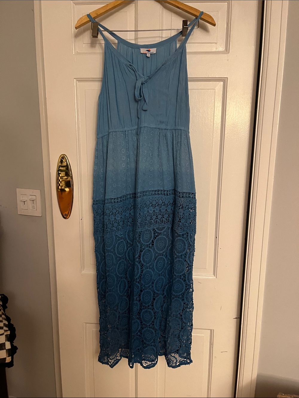 Blue Maxi Dress with Crochet Hem